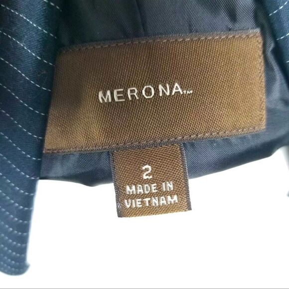 Merona Womens Size 2 Black White Pinstriped 2 Button Career Blazer Jacket - Picture 5 of 9